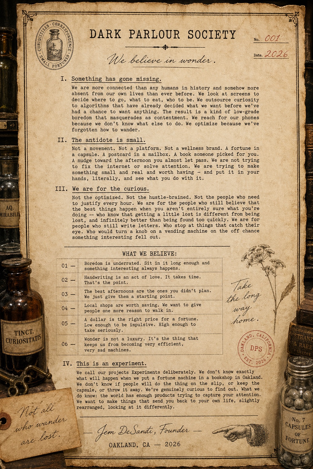 The Dark Parlour Society Manifesto — We believe in wonder.