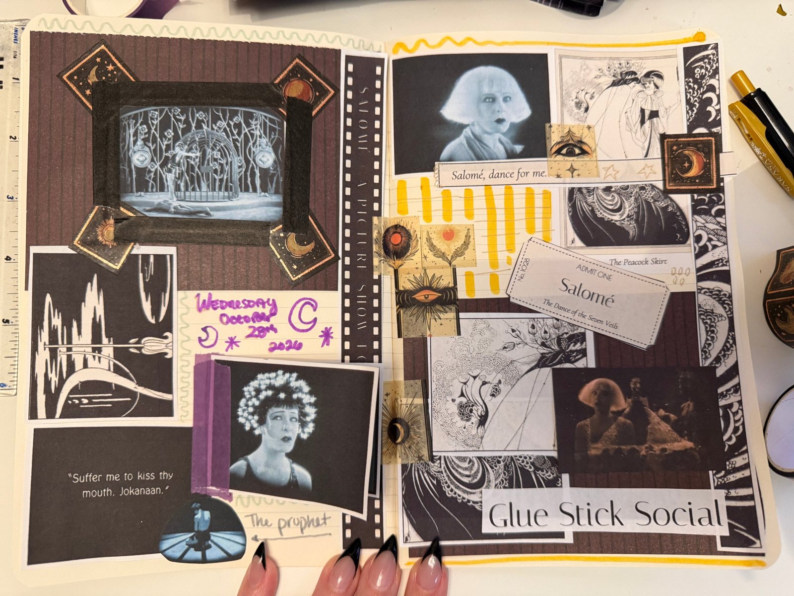 A finished junk journal spread made with the Salom&eacute; printable